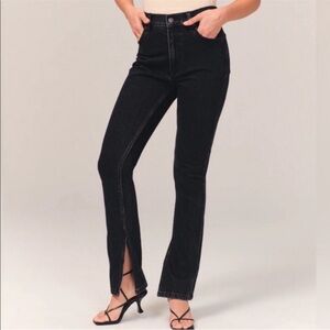 Abercrombie Curve Love The Skinny High Rise black denim with vented hem